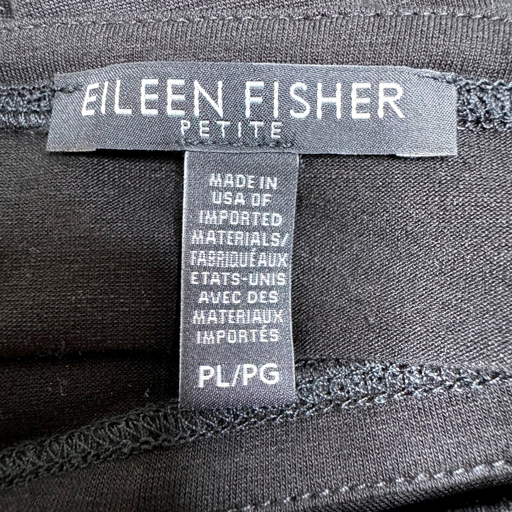 EILEEN FISHER Midi Lyocell Dress Petite LG Black 3/4 Bell Sleeves Boat Neck Ltwt - Picture 7 of 9